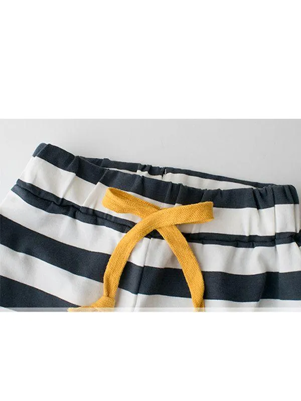 2-piece Print Tee Shorts Set Cotton T-shirt Top Short-sleeve Striped Bottom