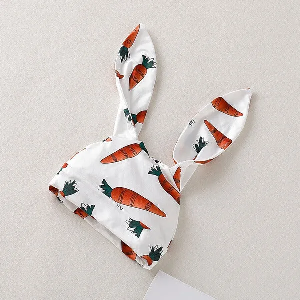 Baby Carrot Printed Romper and Bunny Rabbit Ears Hat 2pcs Suit