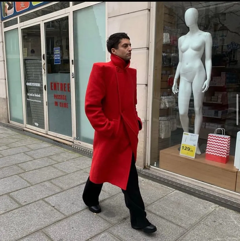 Balenciaga Ss19 runway 80s boxy shoulder red camel wool coat jacket 44
