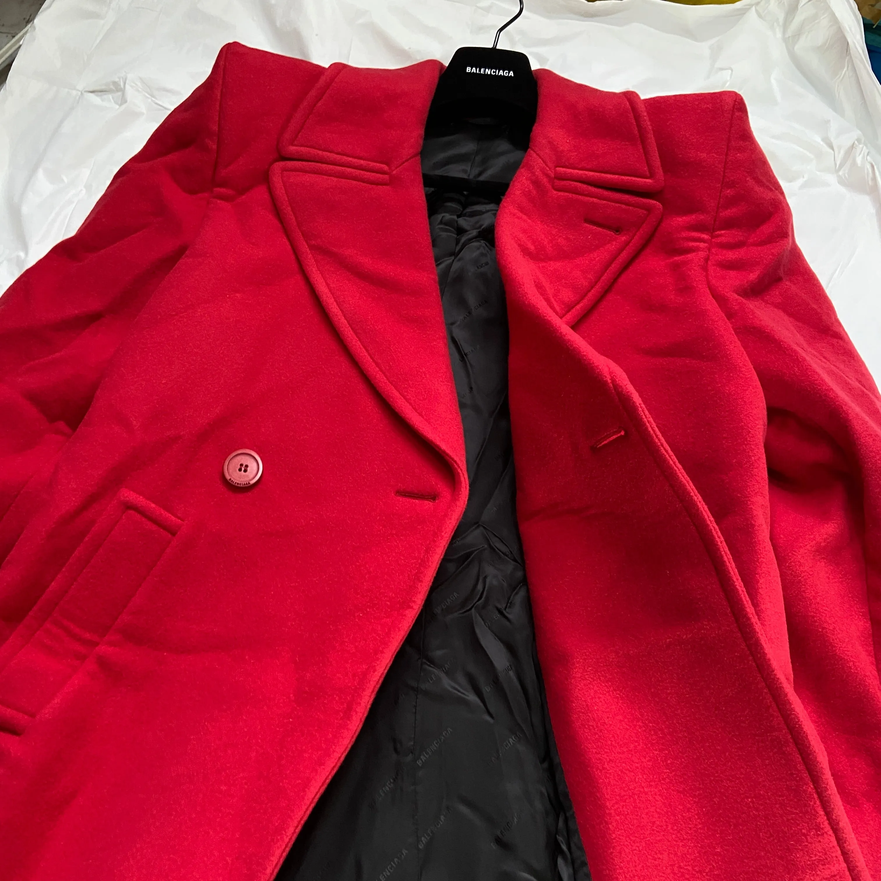 Balenciaga Ss19 runway 80s boxy shoulder red camel wool coat jacket 44
