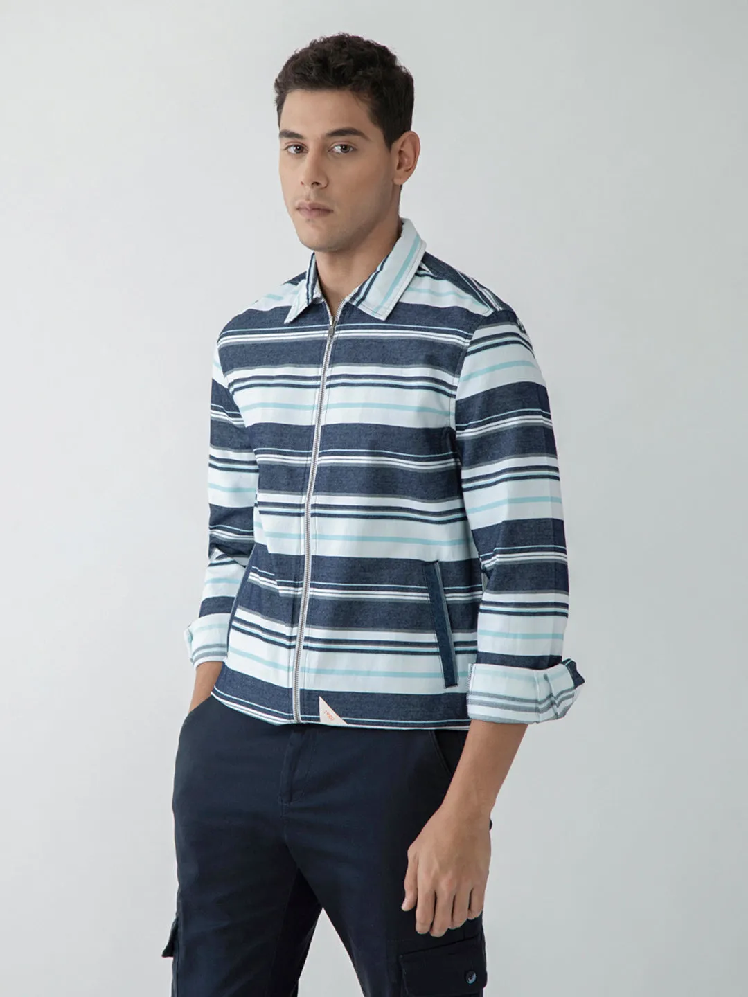 Blue Striped Zipper Jacket