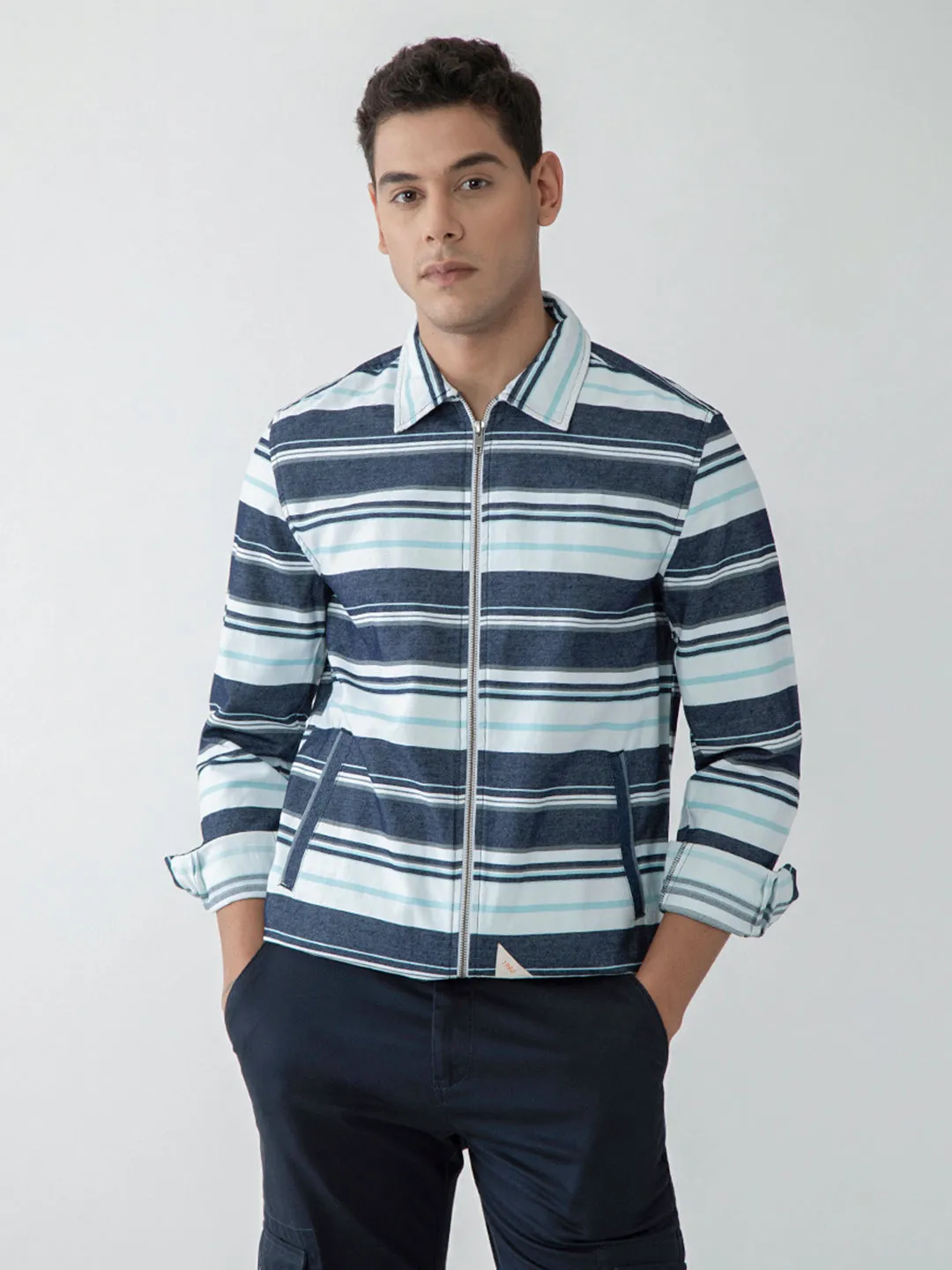 Blue Striped Zipper Jacket