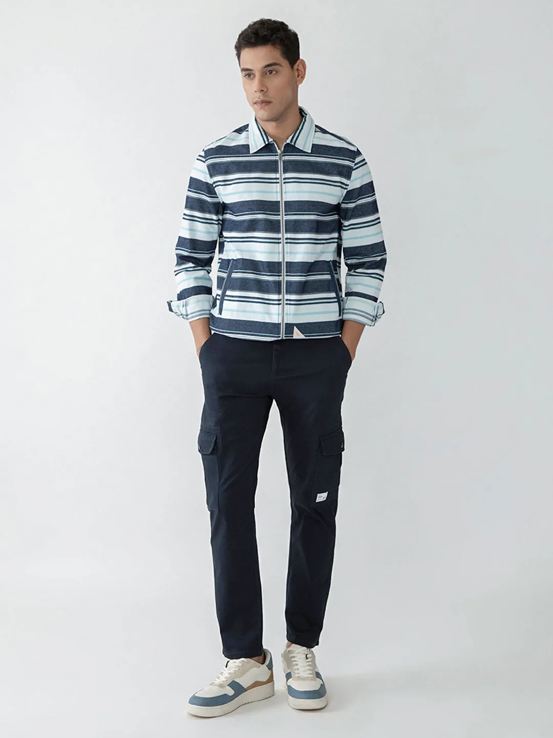Blue Striped Zipper Jacket