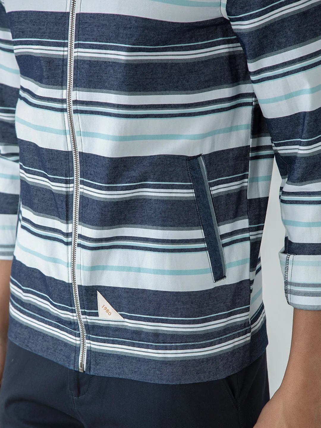 Blue Striped Zipper Jacket