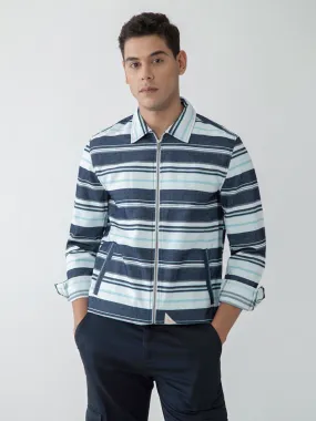 Blue Striped Zipper Jacket