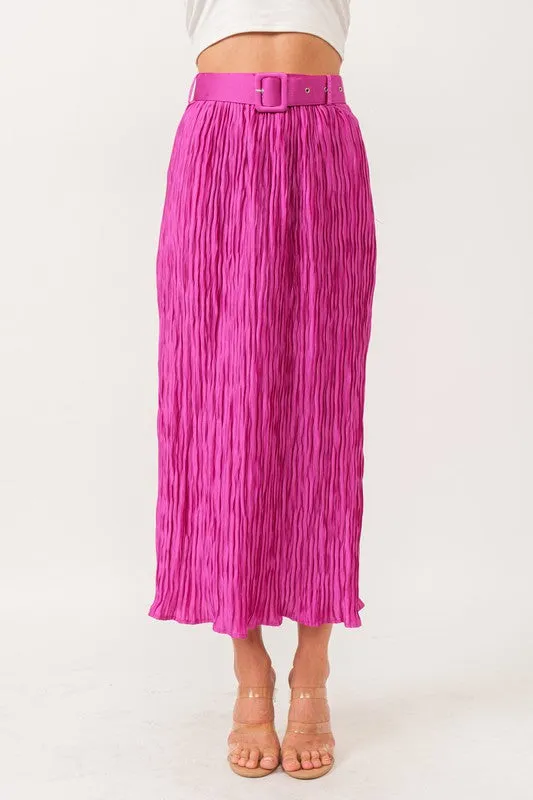 CRINKLE SATIN BELTED SKIRT