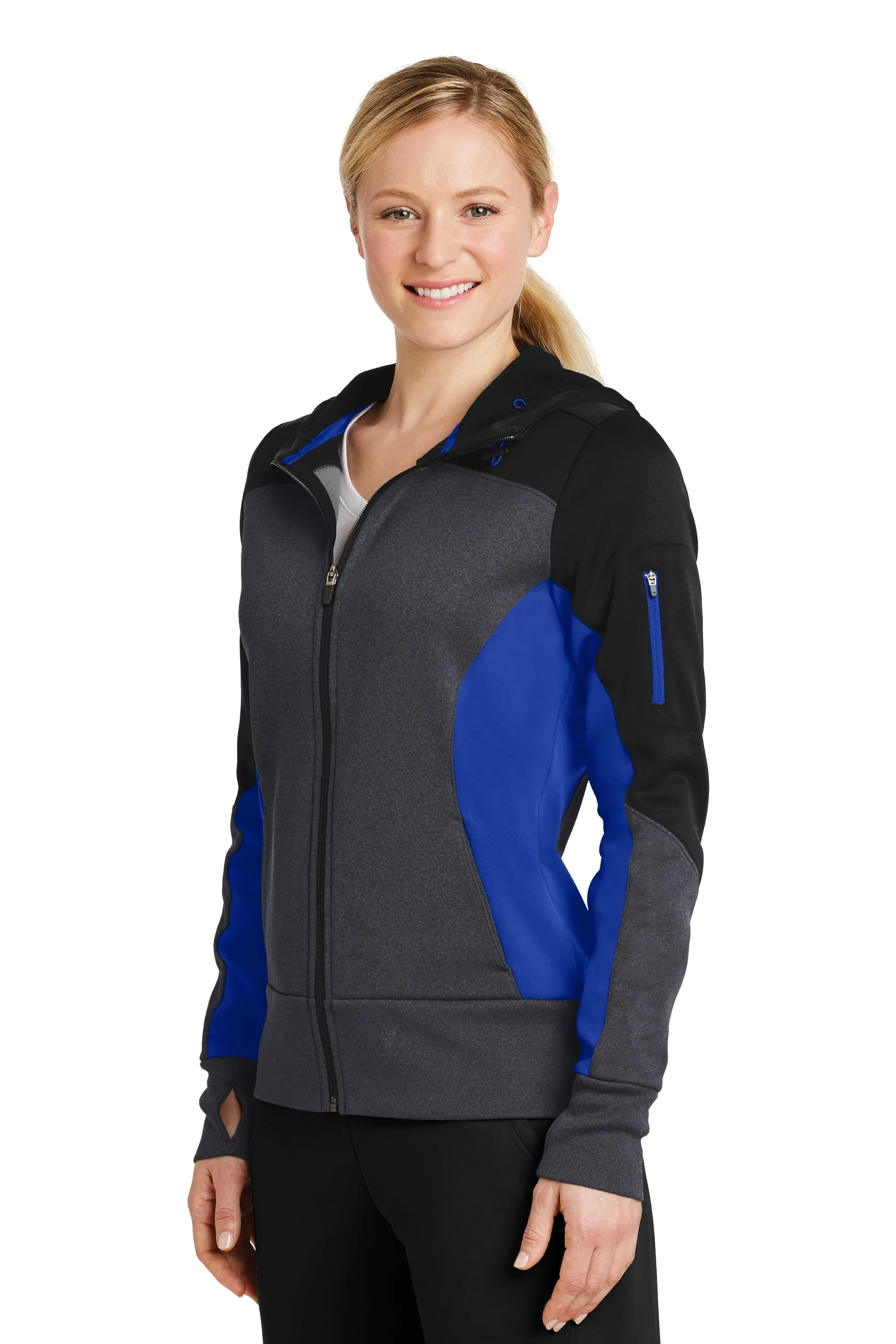 Crux - Sport-Tek® Ladies Tech Fleece Colorblock Full-Zip Hooded Jacket (LST245)