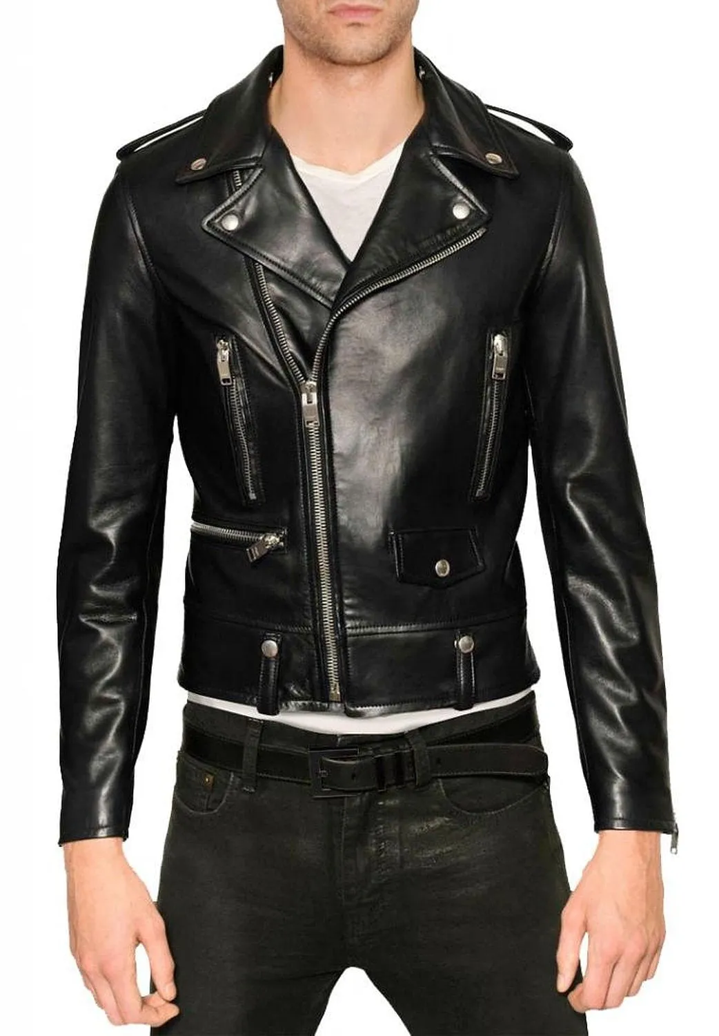 Leather Jackets Hub Mens Genuine Cowhide Leather Jacket (Black, Double Rider Jacket) - 1501583
