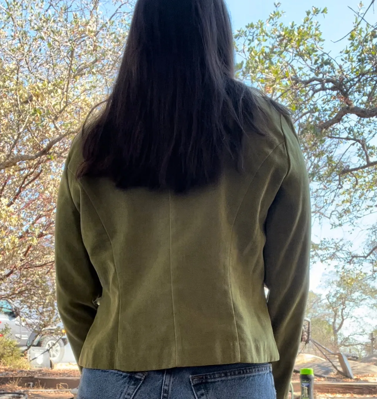 Madison Leigh green shoulder padded green jacket size 10 petite