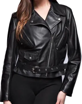 Stylish New Women's Black Brando Belted Leather Jacket, Fashion Leather Jacket For Women