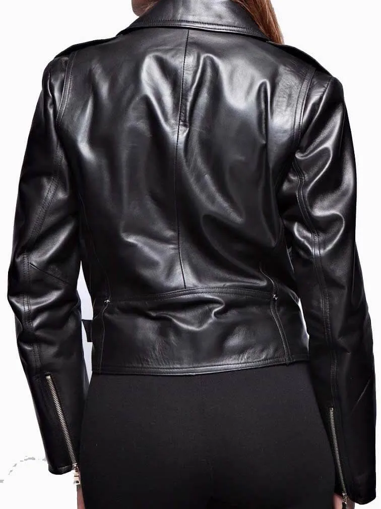 Stylish New Women's Black Brando Belted Leather Jacket, Fashion Leather Jacket For Women