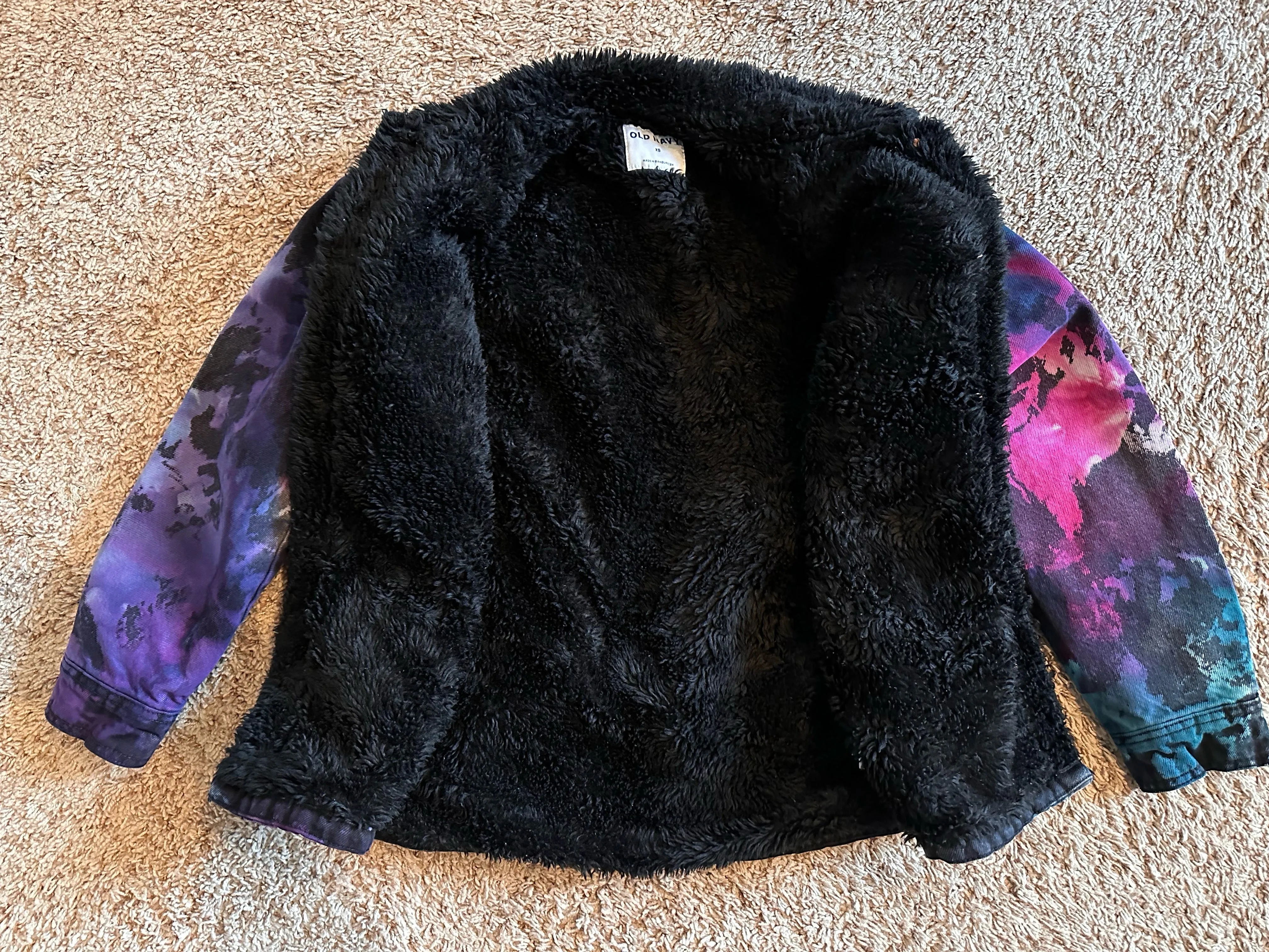 Women’s XS Upcycled Reversed Ice Dyed Sherpa Lined Denim Jacket in ‘Galaxy’