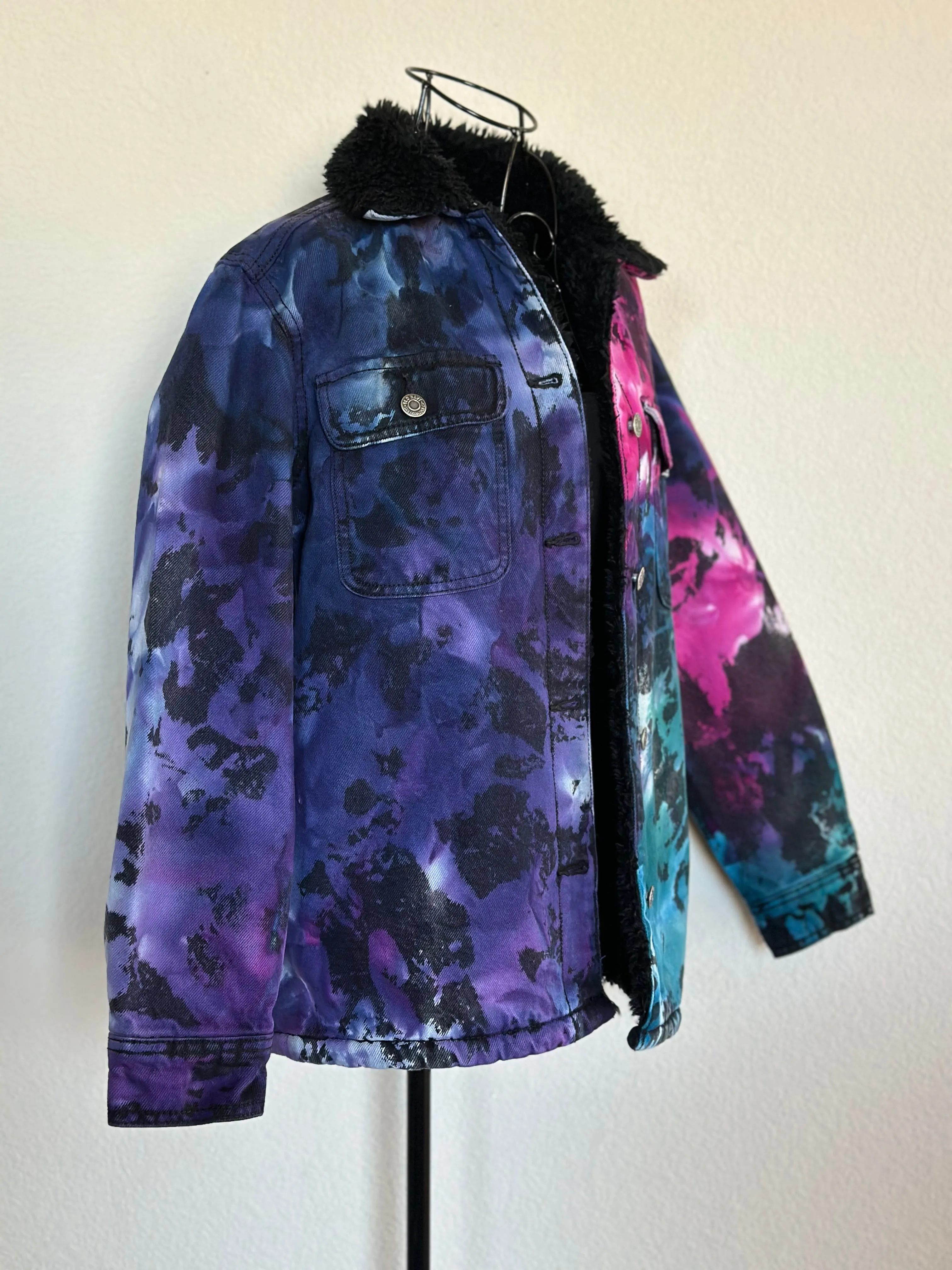 Women’s XS Upcycled Reversed Ice Dyed Sherpa Lined Denim Jacket in ‘Galaxy’