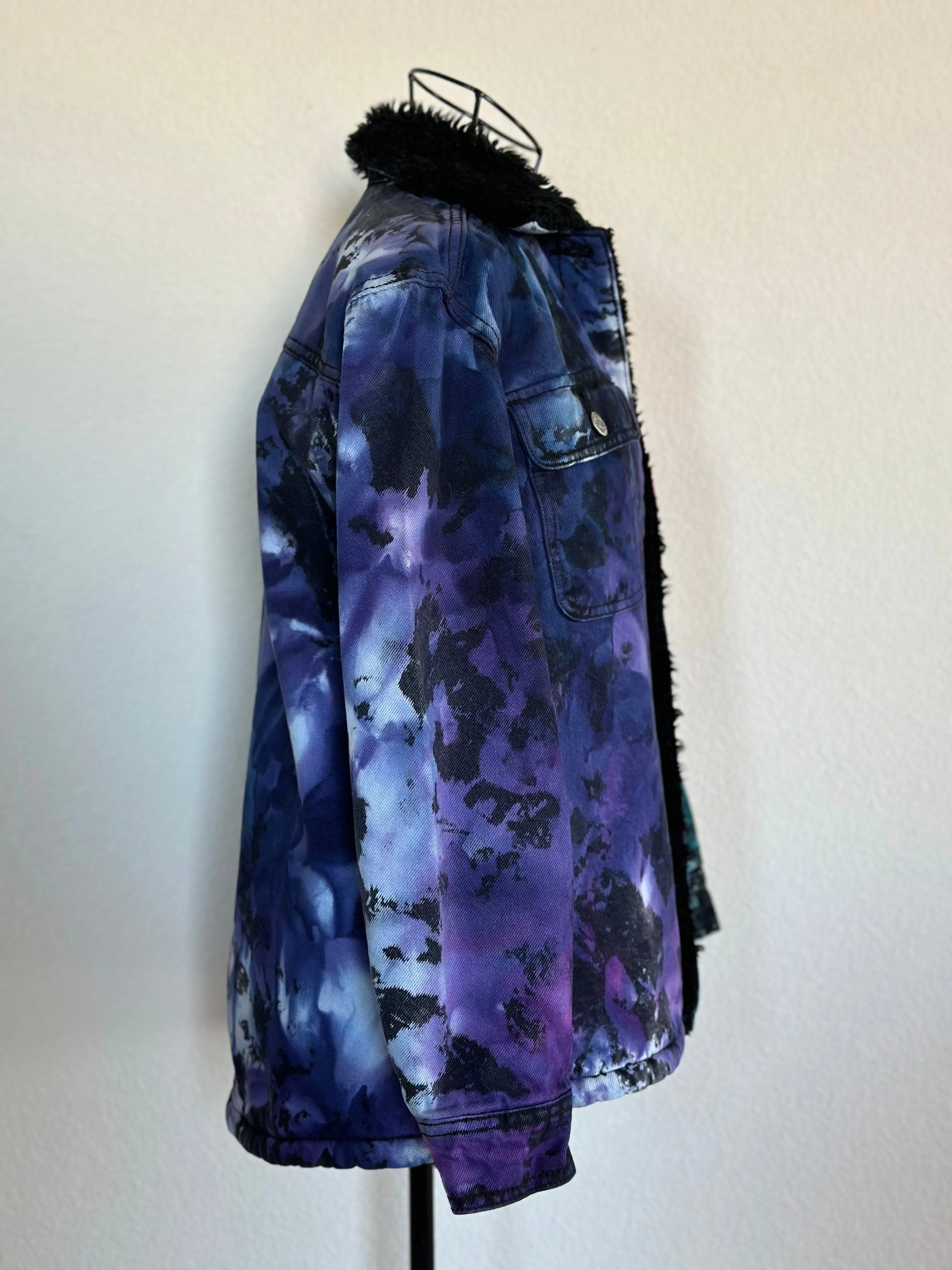 Women’s XS Upcycled Reversed Ice Dyed Sherpa Lined Denim Jacket in ‘Galaxy’