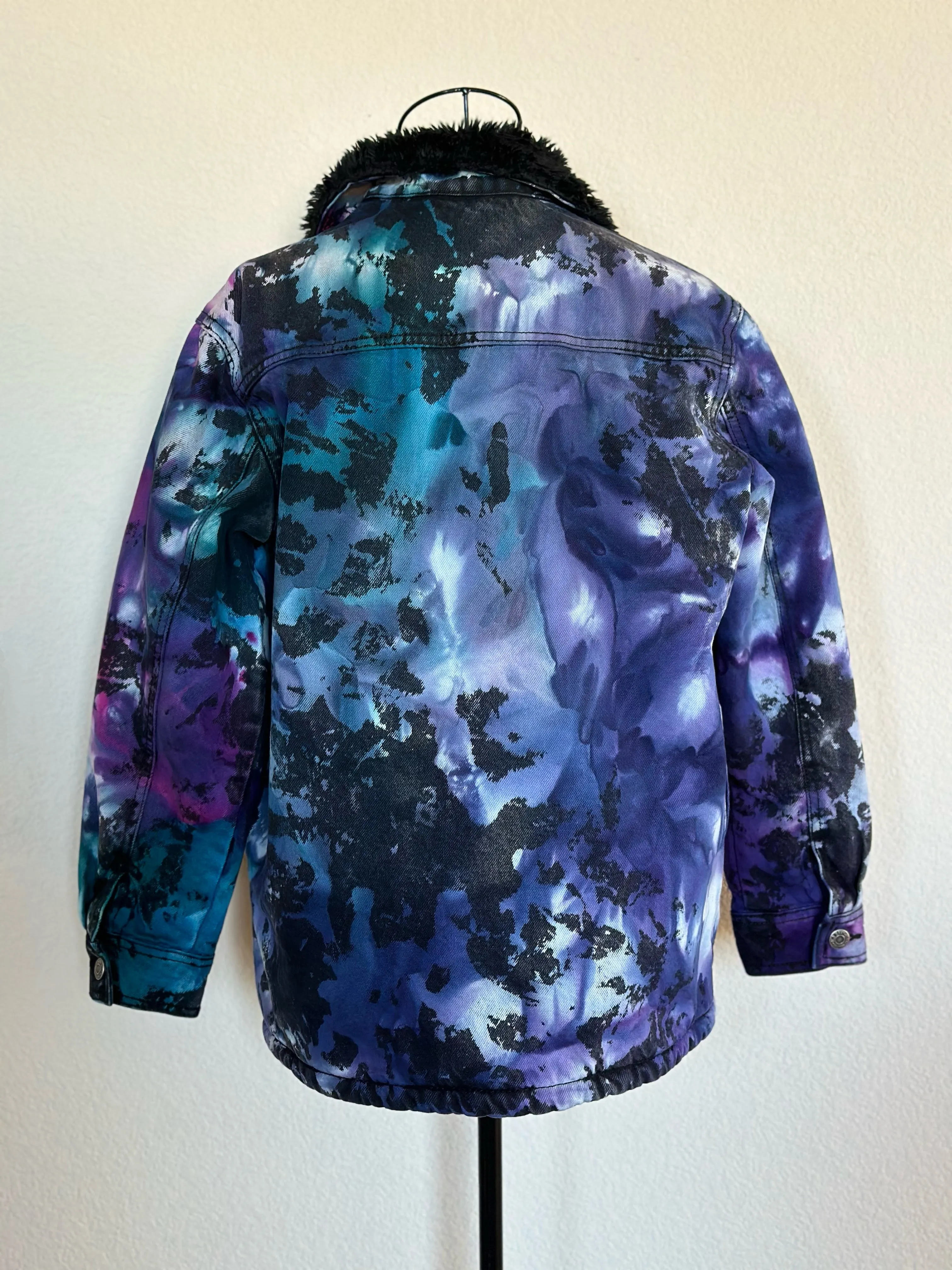 Women’s XS Upcycled Reversed Ice Dyed Sherpa Lined Denim Jacket in ‘Galaxy’