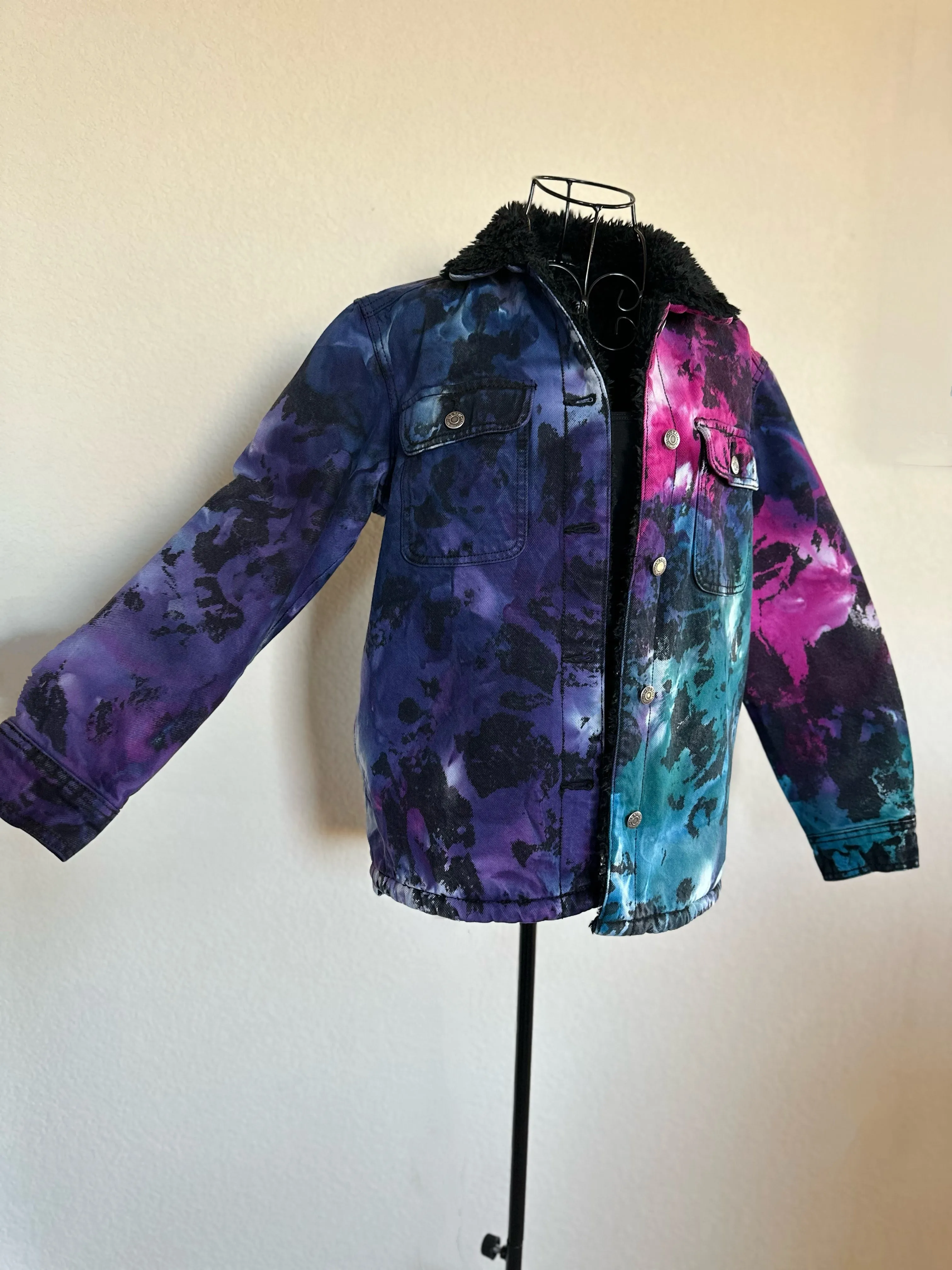 Women’s XS Upcycled Reversed Ice Dyed Sherpa Lined Denim Jacket in ‘Galaxy’