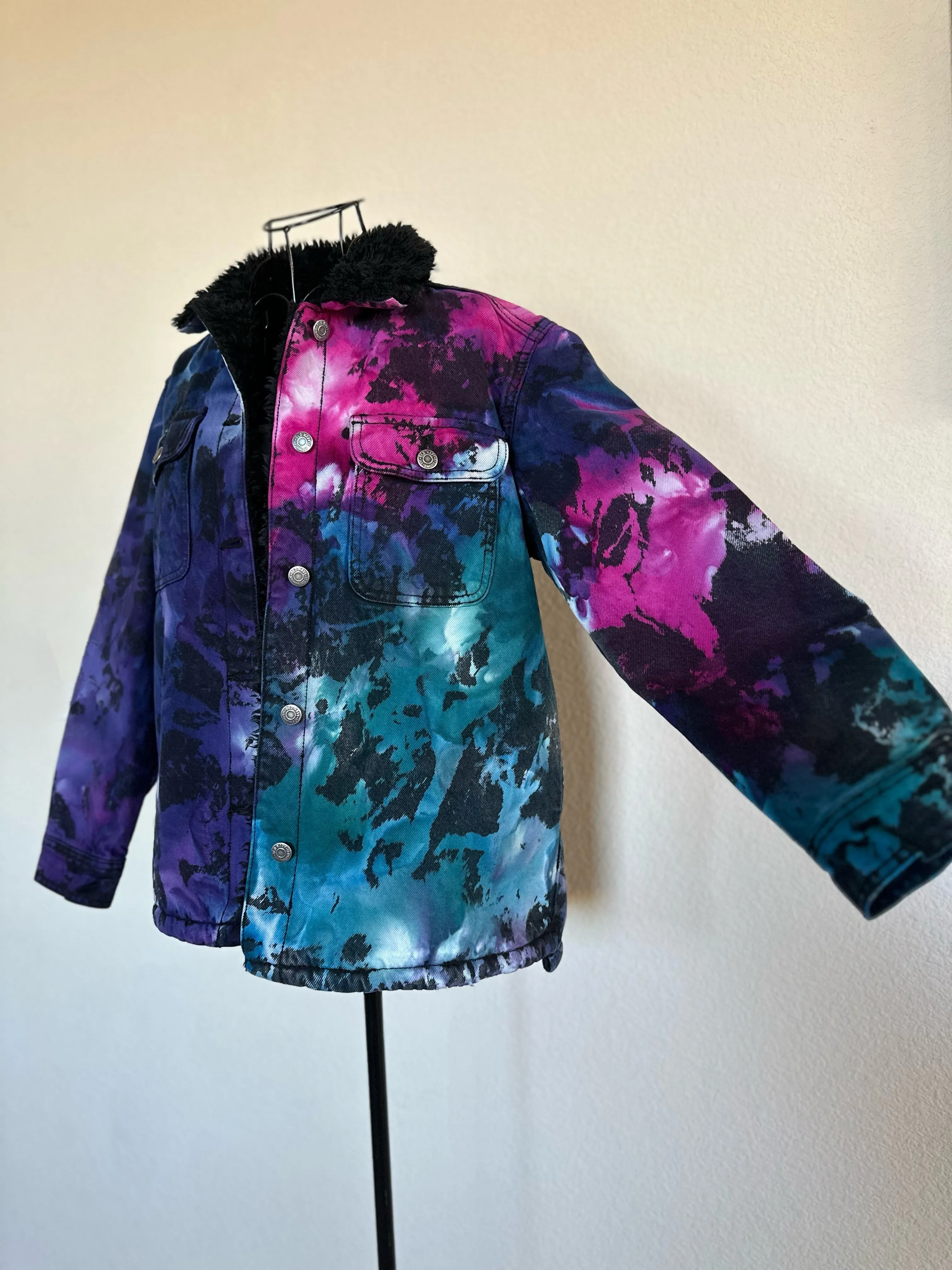Women’s XS Upcycled Reversed Ice Dyed Sherpa Lined Denim Jacket in ‘Galaxy’