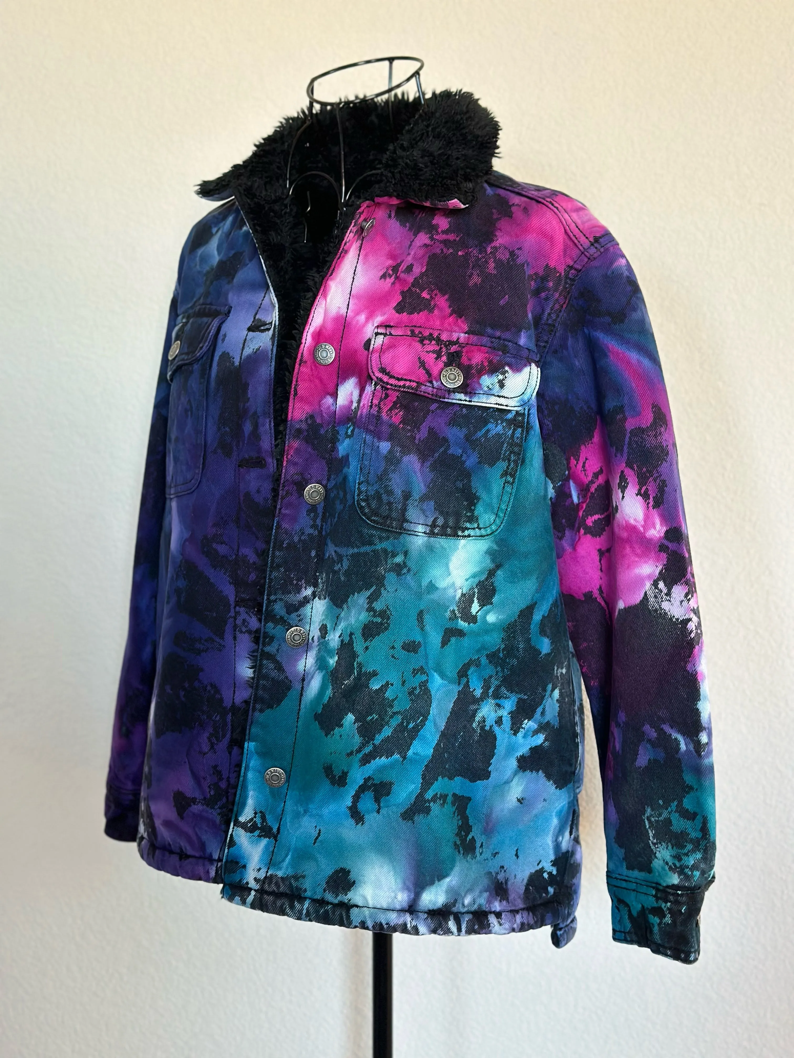 Women’s XS Upcycled Reversed Ice Dyed Sherpa Lined Denim Jacket in ‘Galaxy’